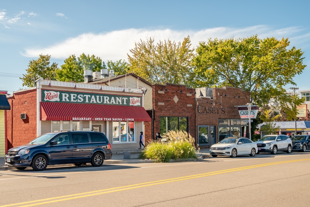 Editorial photo of a restaurant in a downtown area