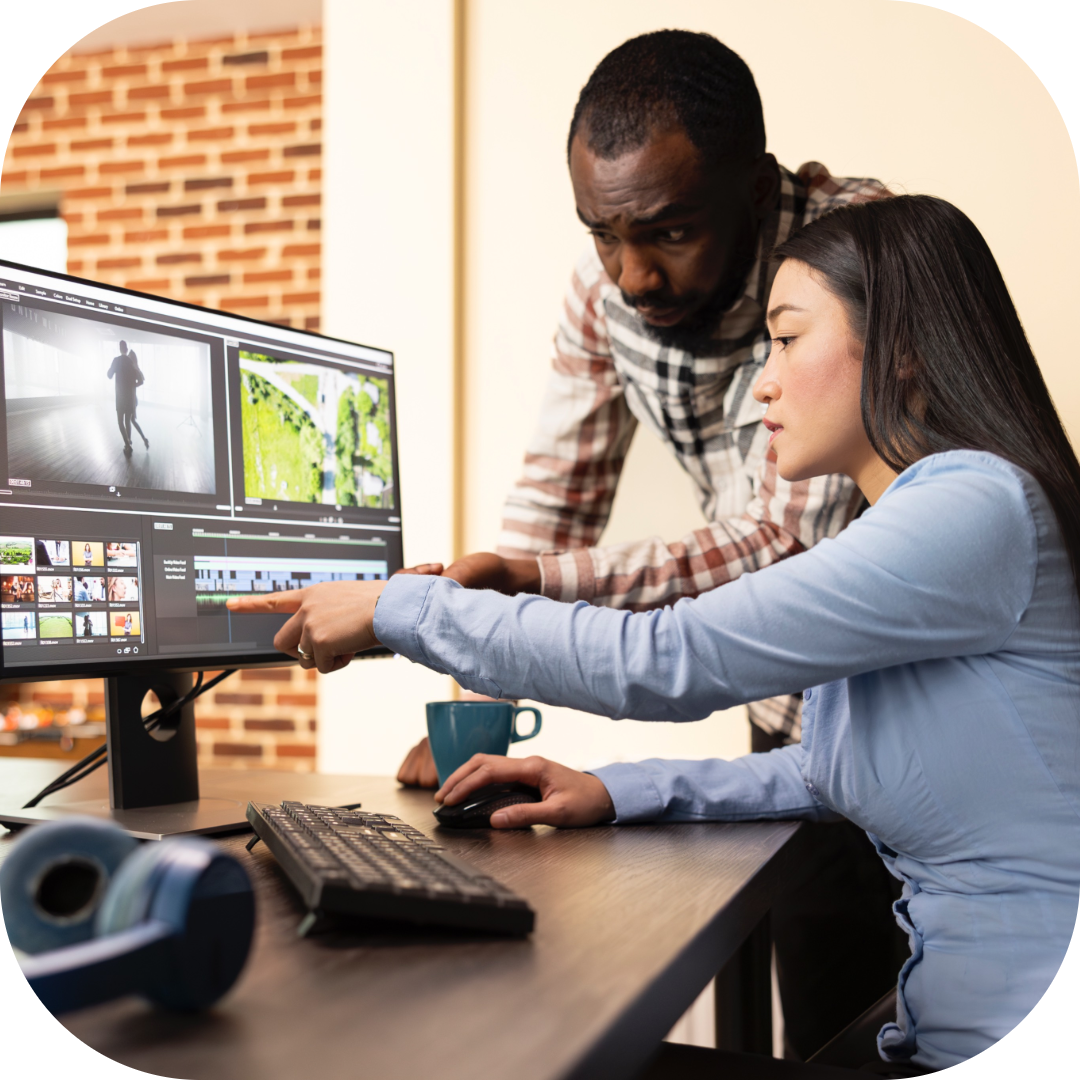 man and woman collaborating on a project
