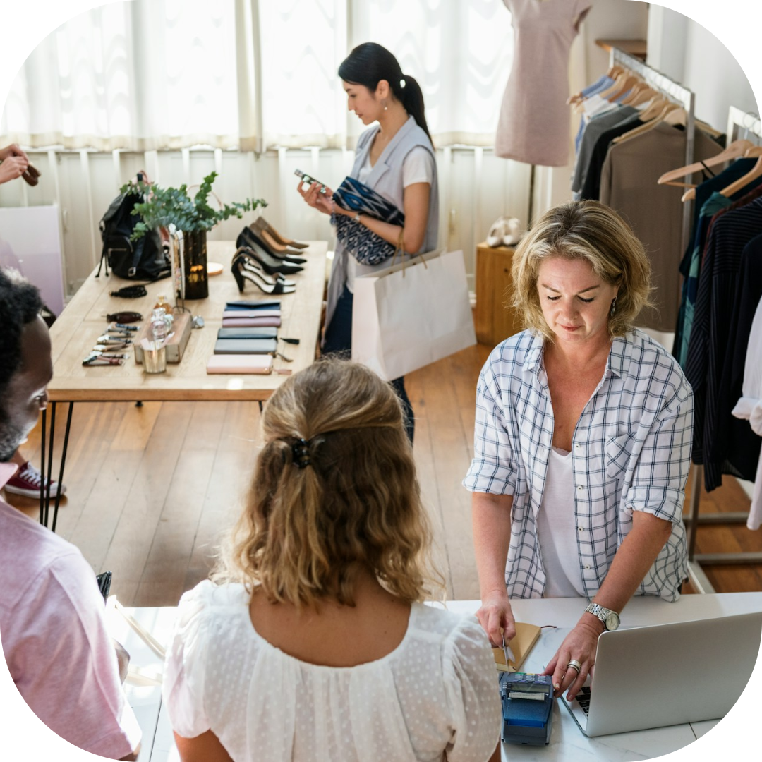 employees and customers interacting with one another