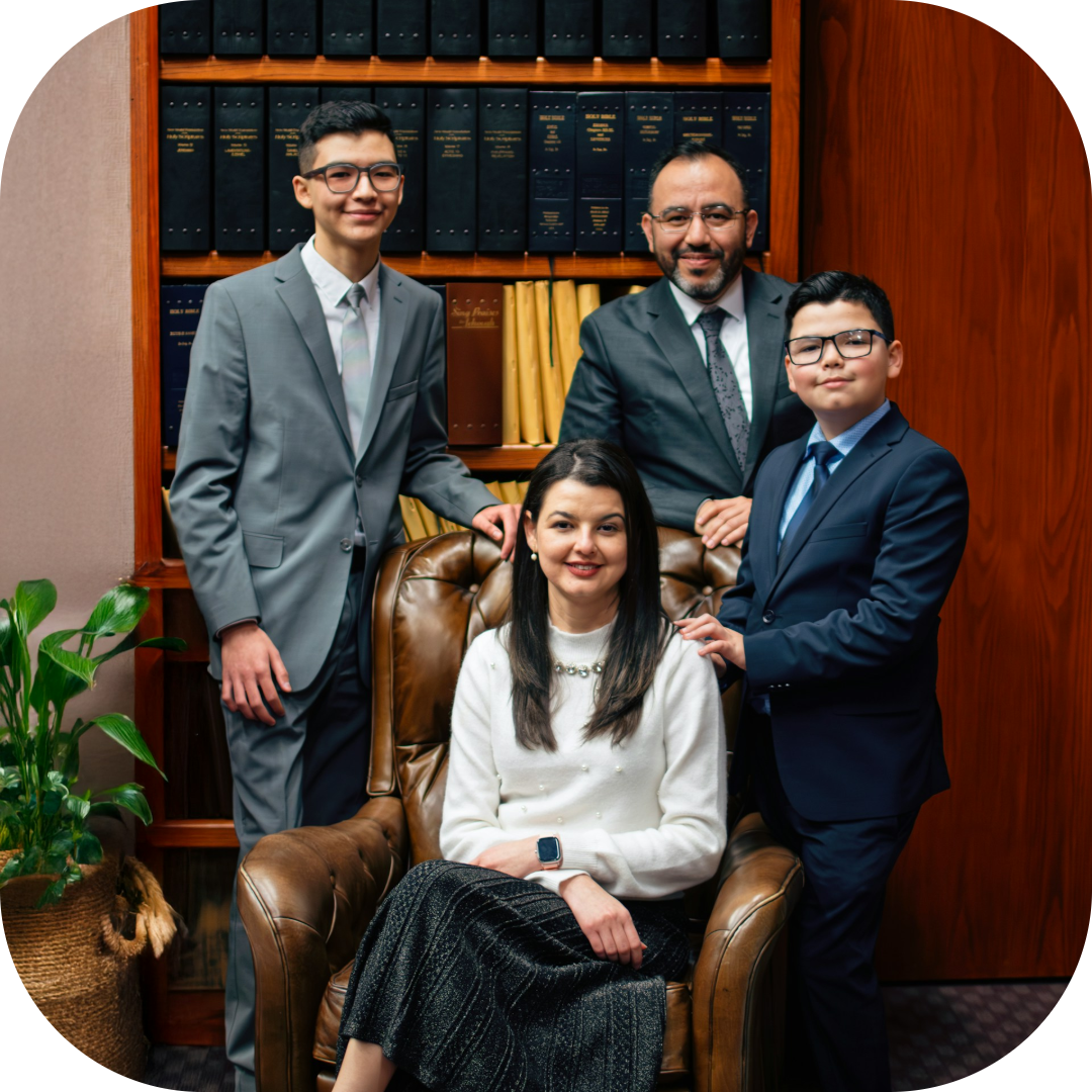 family with lawyer in office