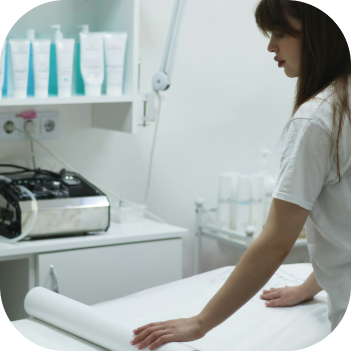 massage therapist setting up room
